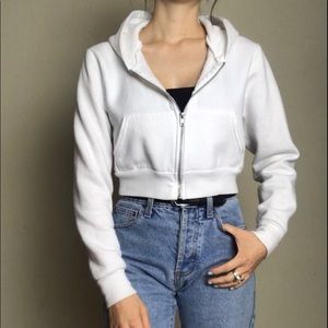 AMERICAN APPAREL WHITE CROPPED ZIP UP HOODIE